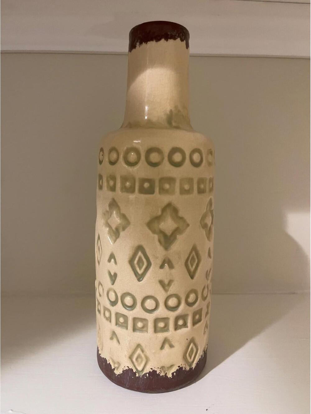 VTG MCM Bitossi Style Pottery Vase Bottle cream and light green